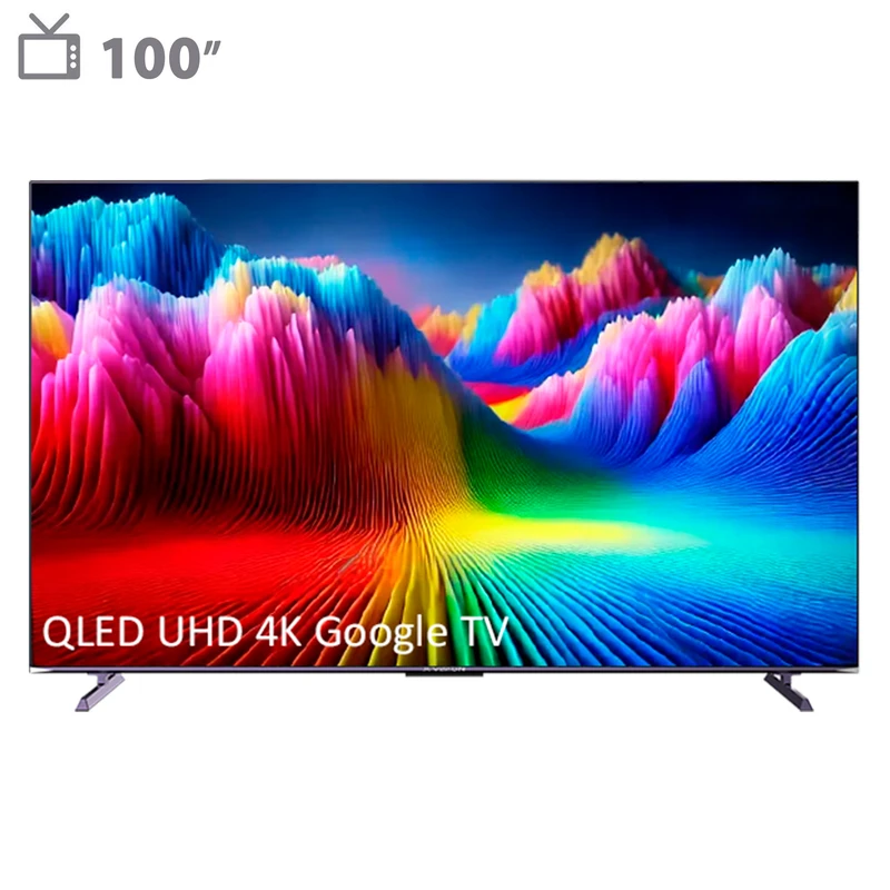تلویزیون کیو ال ای دی 100 اینچ ایکس ویژن مدل 100X25 با کیفیت 4K، نرخ تازه‌سازی 144 هرتز، عمق رنگ 10 بیت، پشتیبانی از Dolby Vision و HDR10، صدای 60 وات با ساب‌ووفر