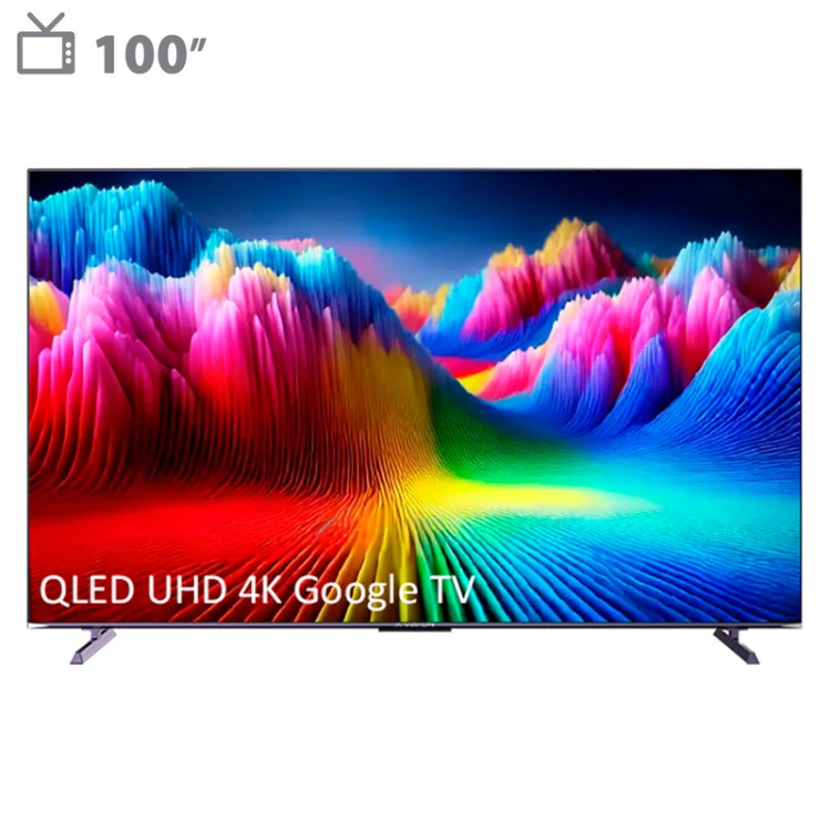 تلویزیون کیو ال ای دی 100 اینچ ایکس ویژن مدل 100X25 با کیفیت 4K، نرخ تازهسازی 144 هرتز، عمق رنگ 10 بیت، پشتیبانی از Dolby Vision و HDR10، صدای 60 وات با سابووفر